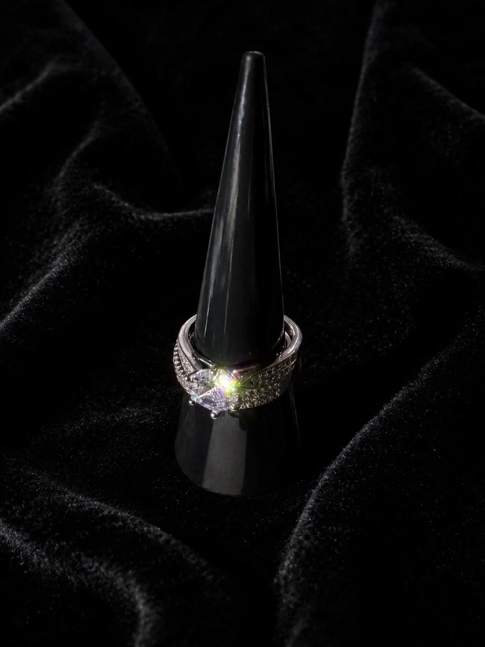 Two Ring Set Silver Tone Bands with Round Clear Shimmer Stone Size 8 1/4.